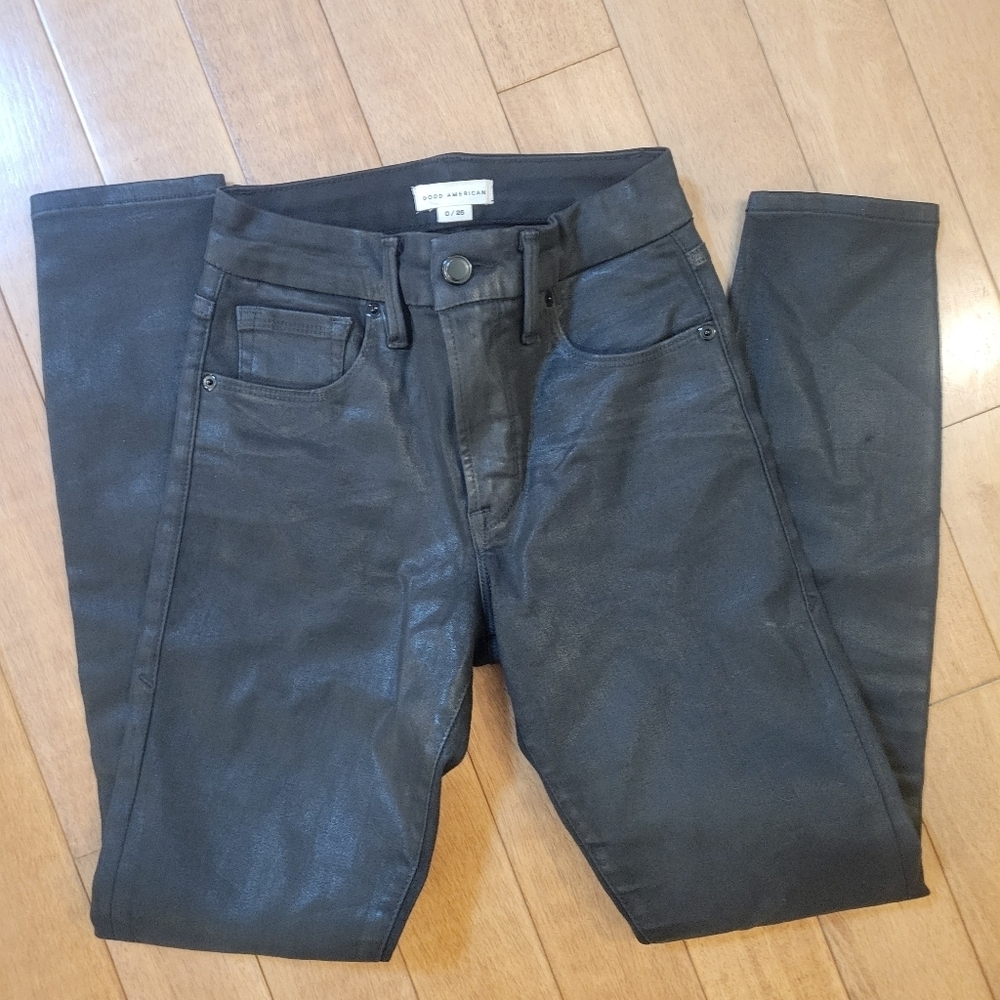 Good American Black Coated Skinny Jeans Size 0 EUC - Picture 4 of 4
